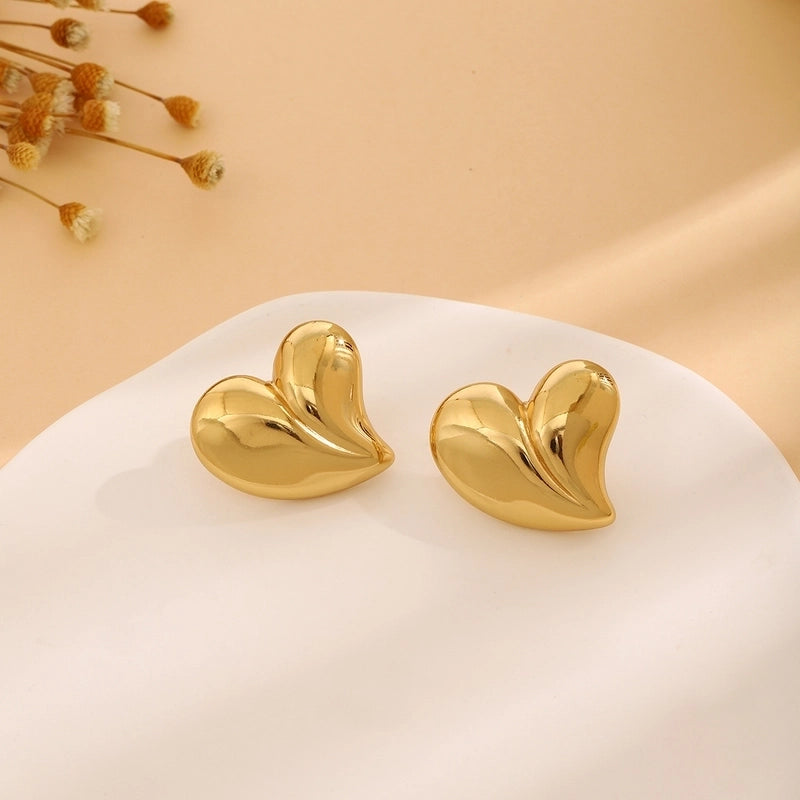 1 Pair Casual Minimalist Streetwear Waves Heart Shape Flower Plating 304 Stainless Steel Ear Studs