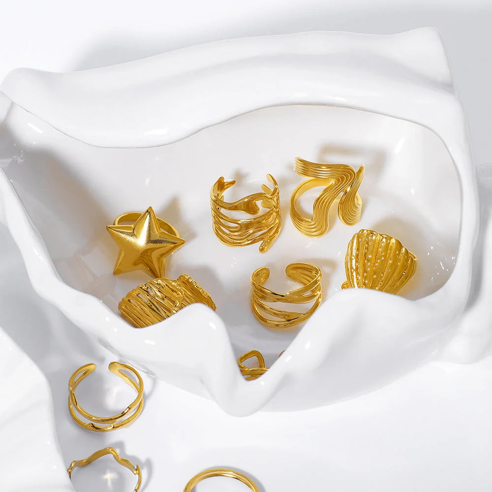 Open Ring IG Style Star Shell Textured Star Geometric Stainless Steel Electroplating Rings