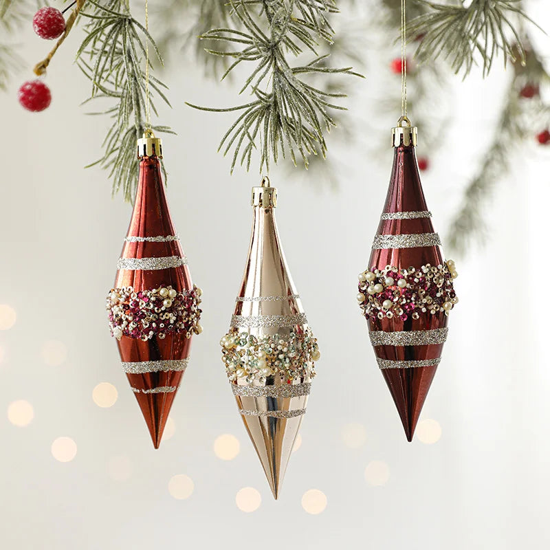 Adhesive Bead Christmas Ornaments Shiny Boxed Champagne Brown Screw Christmas Tree Decorations Hanging Ornaments