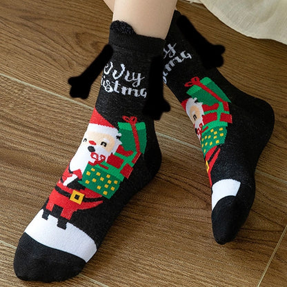 New Popular Christmas Socks Autumn And Winter Cotton Magnet Magnet Hand-holding Socks Mid-calf Length Socks In Stock