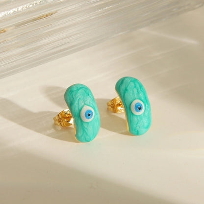 Y2K Sweet Devil's Eye Enamel Copper 18K Gold Plated Ear Studs