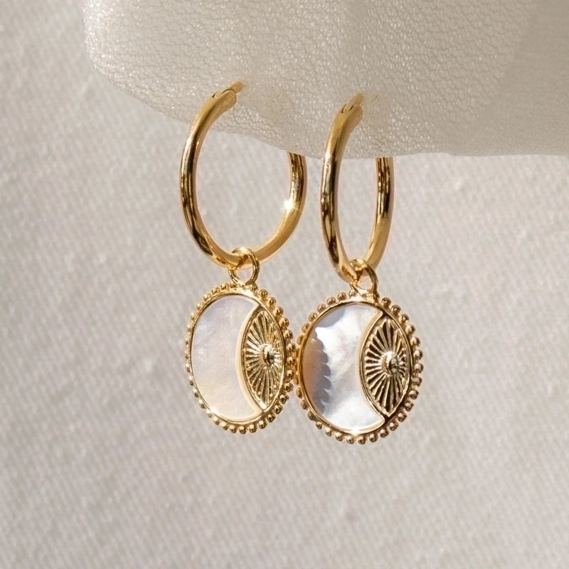 Vintage Style Sun Moon Plating Copper Shell Gold Plated Copper Earrings