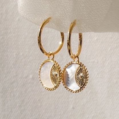 Vintage Style Sun Moon Plating Copper Shell Gold Plated Copper Earrings