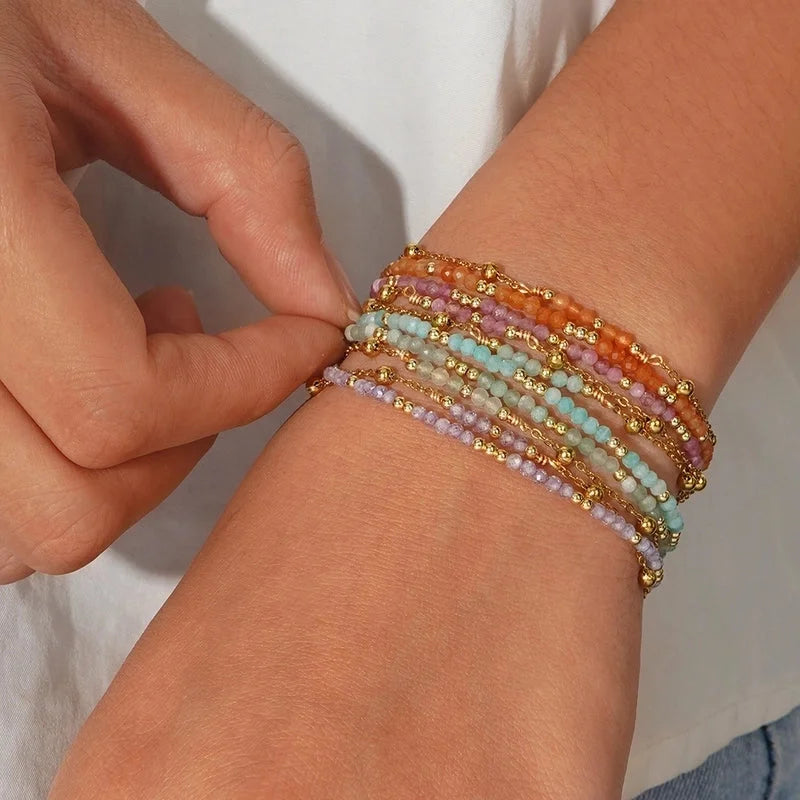 Elegant Geometric 304 Stainless Steel Semi-precious Stone Bracelets In Bulk