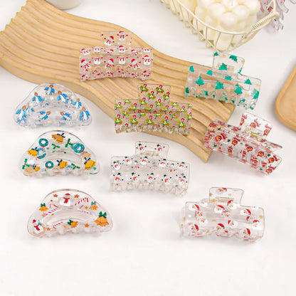 2 Pieces Christmas Transparent Claw Clip Gingerbread Man Christmas Tree Pattern Hair Clip Atmosphere Shark Clip Hair Accessory