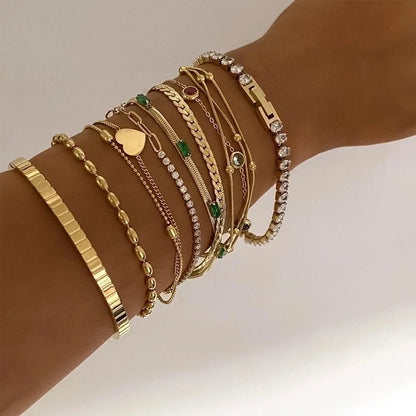 3 Pieces Casual Modern Style Geometric 304 Stainless Steel Zircon 16K Gold Plated White Gold Plated Gold Plated Plating Inlay Bracelets