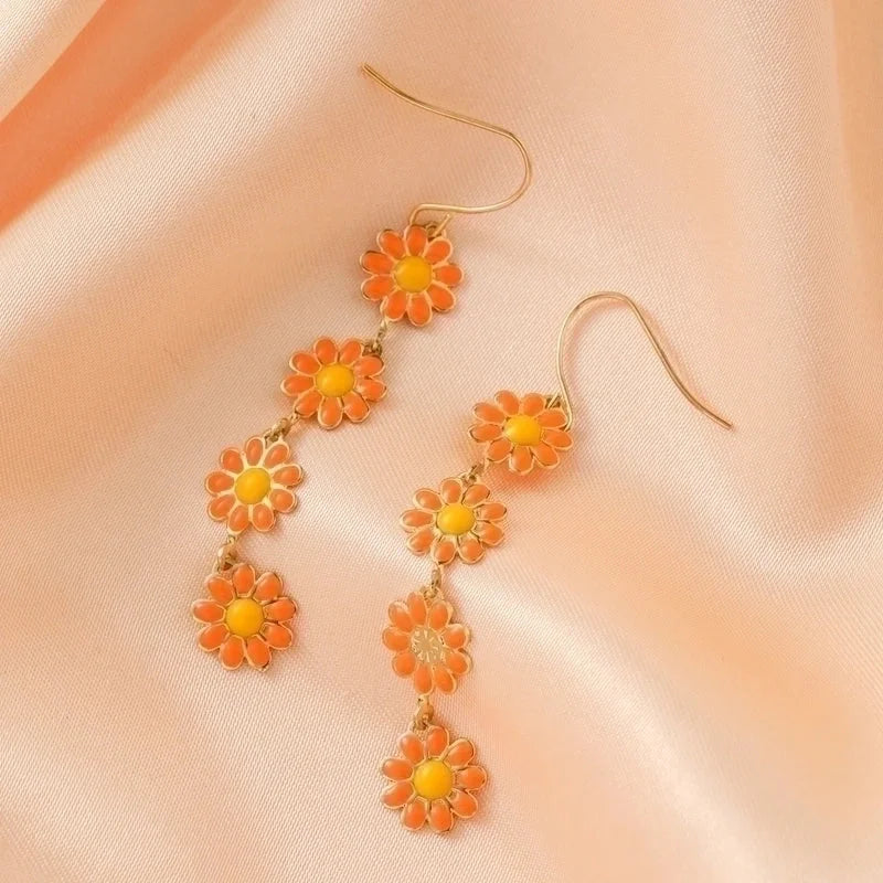 1 Pair Pastoral Daisy Copper Gold Plated Dangling Earrings