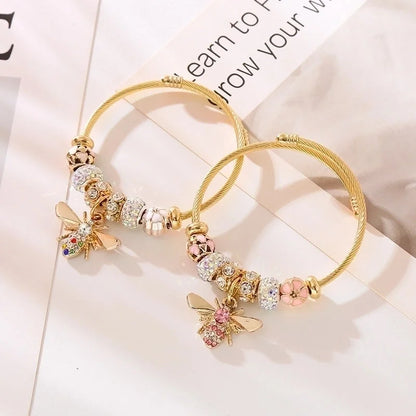 Cute Bee 304 Stainless Steel Alloy Rhinestones Bangle In Bulk