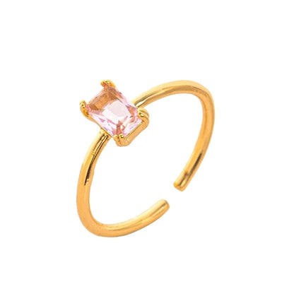 Modern Style Square Copper Zircon 18K Gold Plated Open Rings