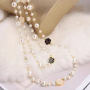 Sweet Minimalist Flower Imitation Pearl Alloy Beaded Enamel Women's Long Necklace