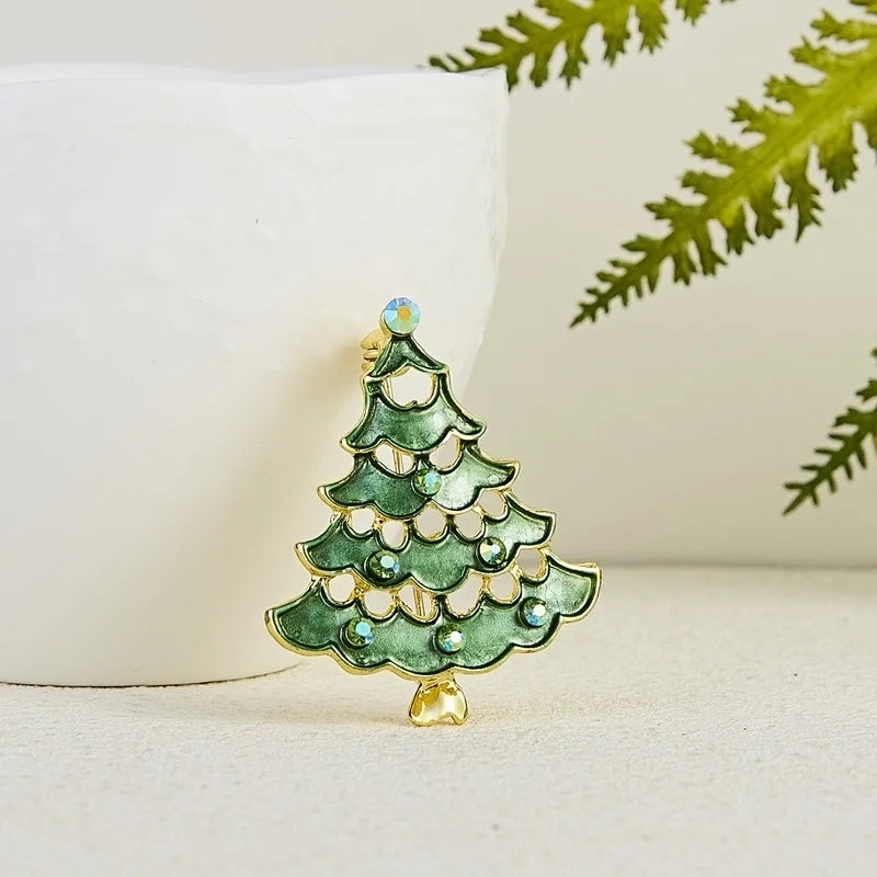 Fashion Pin Christmas Tree Alloy Inlay Rhinestones Unisex Brooches