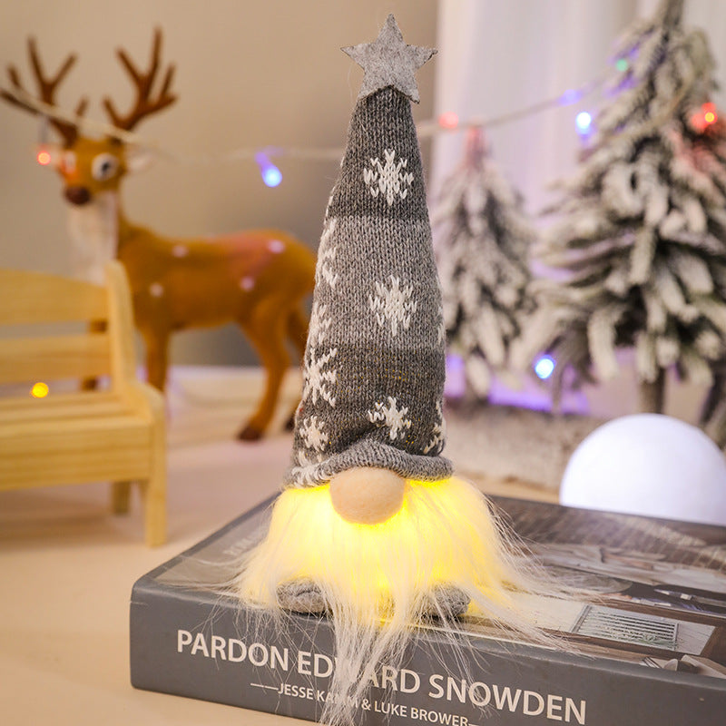 Christmas Faceless Doll Knitted Hat Glowing Forest Old Man Ornament Christmas Scene Decoration Prop