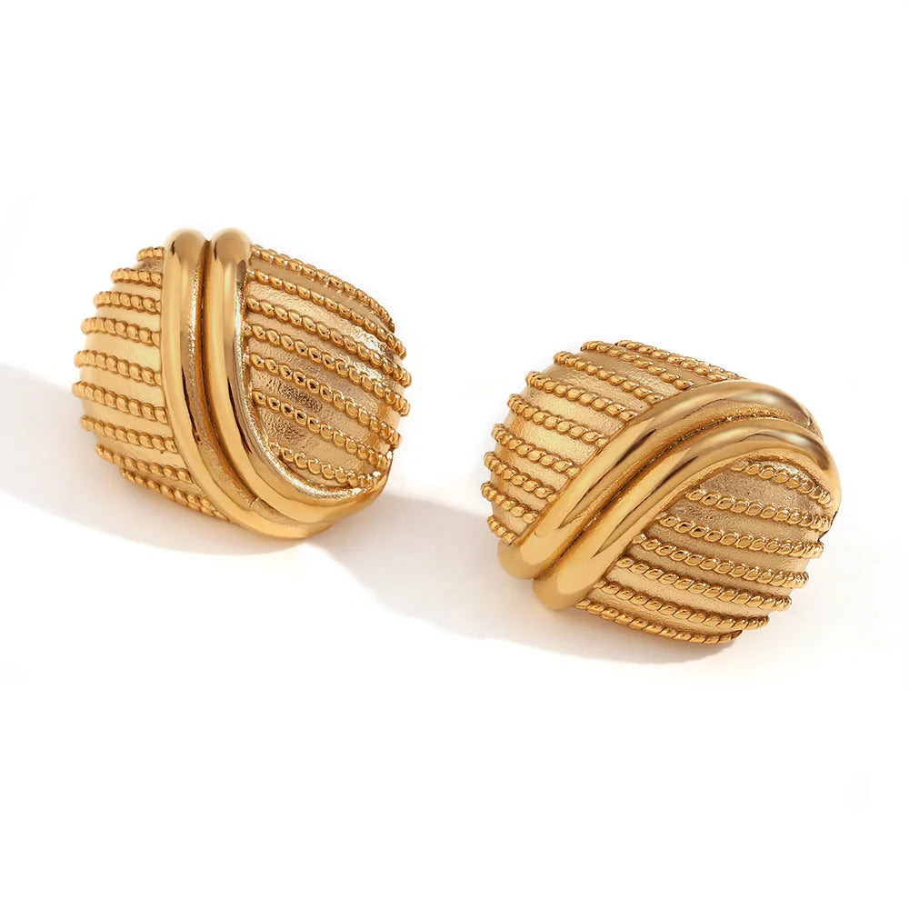 Fashion Round Circle Geometric Stainless Steel 18K Gold Plated Stud Earrings