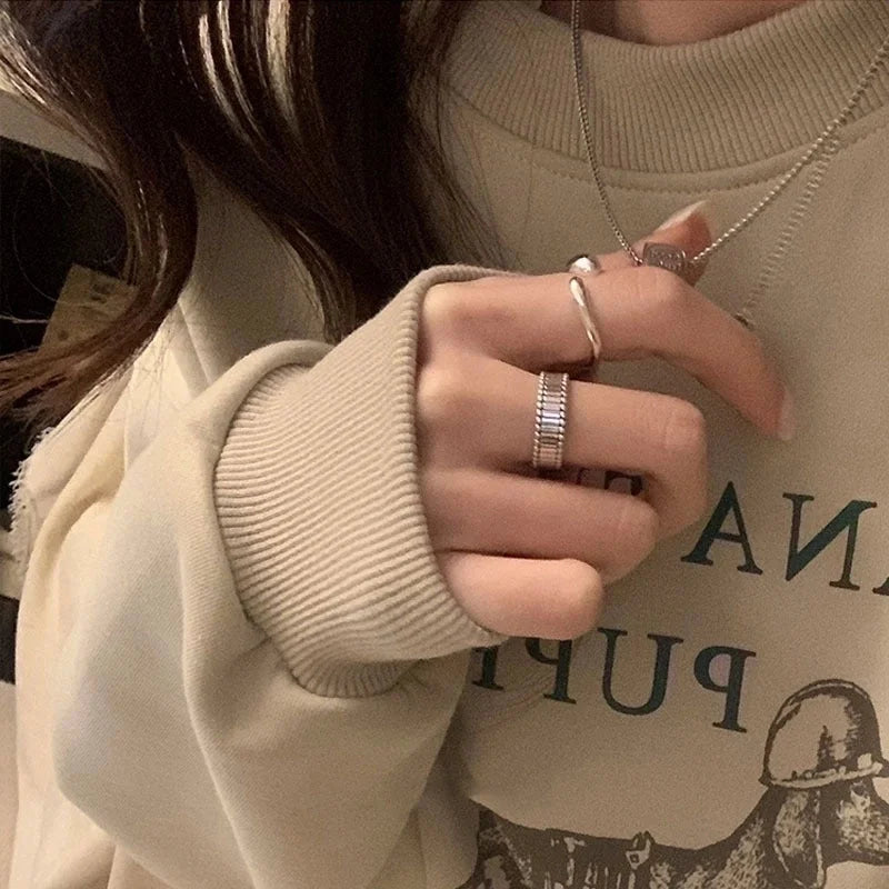 Minimalist Flower Rectangle Brass Plating White Gold Plated Open Rings