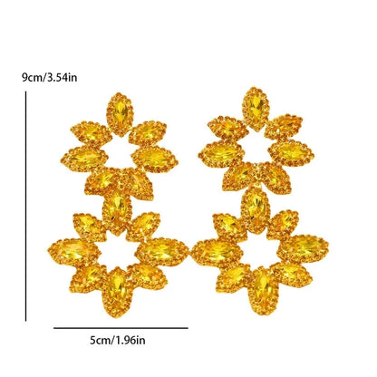 1 Pair Exaggerated Shiny Flower Inlay Copper Rhinestones Drop Earrings