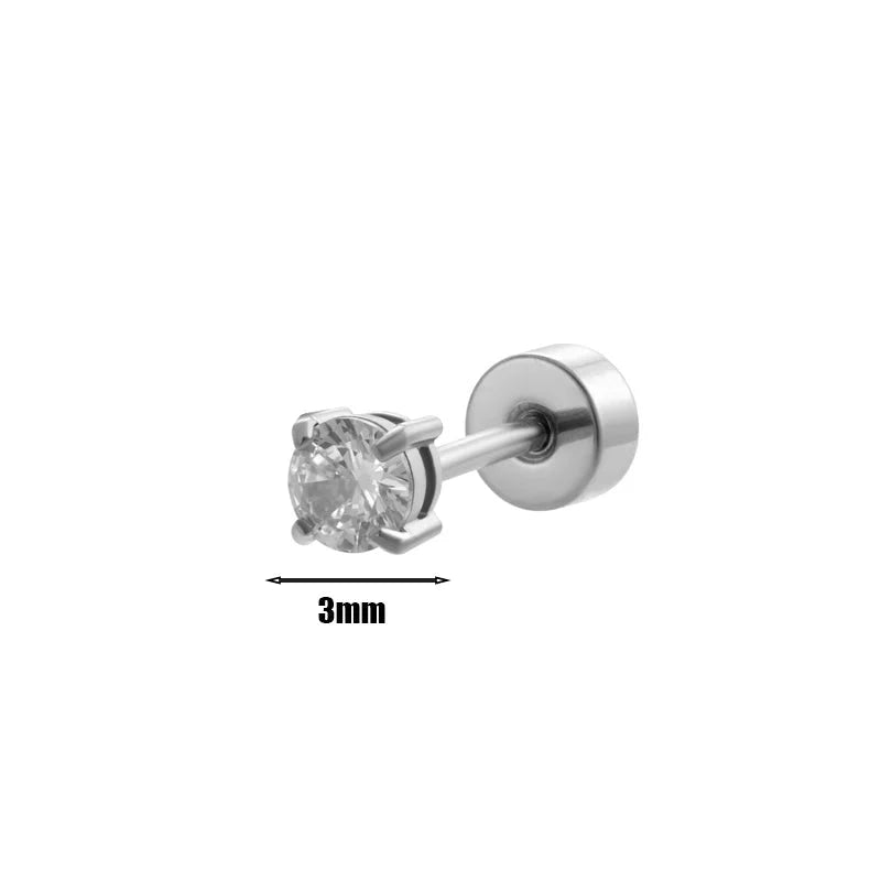 1 Piece Ear Cartilage Rings & Studs Minimalist Round 316L Stainless Steel Plating Inlay Zircon
