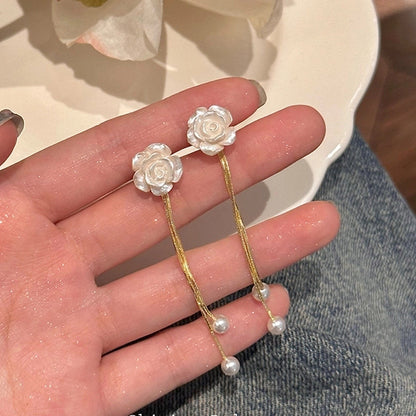 1 Pair IG Style Minimalist U Shape Geometric Flower Inlay Imitation Pearl Artificial Pearls Rhinestones Drop Earrings Ear Studs