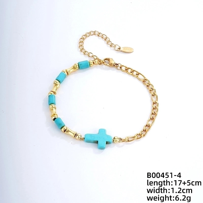 Vintage Style Ethnic Style Geometric 304 Stainless Steel Turquoise K Gold Plated Bracelets In Bulk
