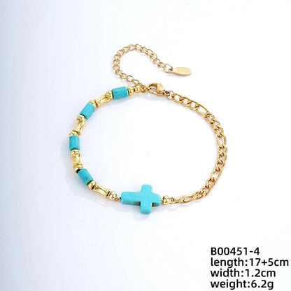 Vintage Style Ethnic Style Geometric 304 Stainless Steel Turquoise K Gold Plated Bracelets In Bulk