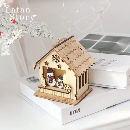 Christmas Minimalist Classic Style Christmas House Christmas Tree Wood Party Festival Hanging Ornaments Decorations Hanging Ornaments