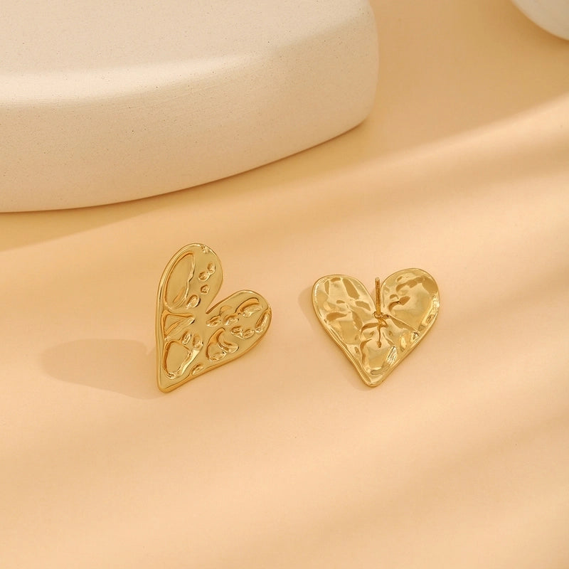 1 Pair Casual Minimalist Streetwear Waves Heart Shape Flower Plating 304 Stainless Steel Ear Studs