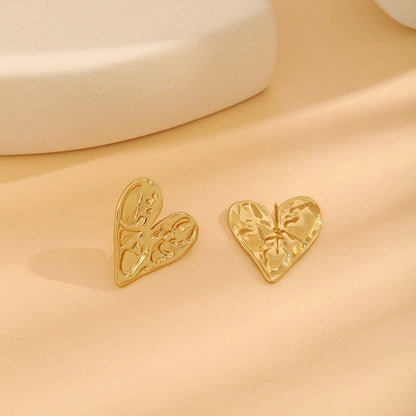 1 Pair Casual Minimalist Streetwear Waves Heart Shape Flower Plating 304 Stainless Steel Ear Studs