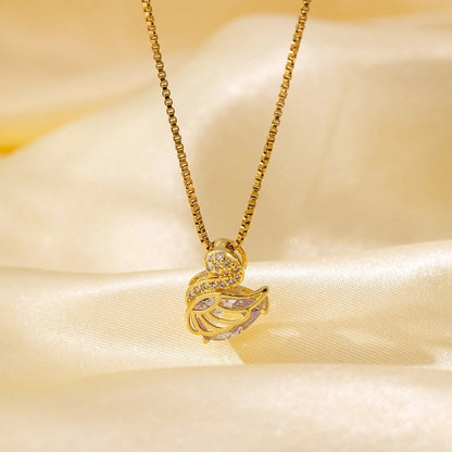 Titanium Steel Copper Plating Heart Shape Flower Bow Knot Pendant Necklace