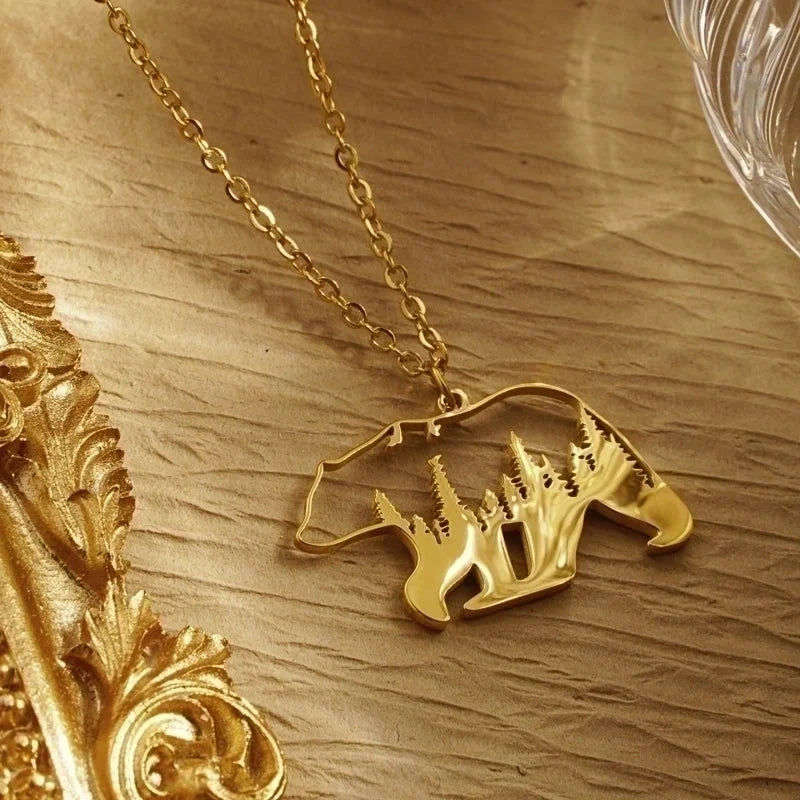 304 Stainless Steel 18K Gold Plated Minimalist Plating Hollow Out Animal Pendant Necklace