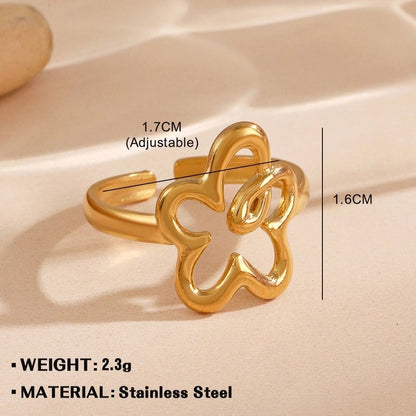 Minimalist Flower 304 Stainless Steel Plating Open Rings