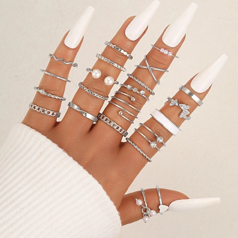 Casual Minimalist Heart Shape Flower Butterfly Alloy Inlay Pearl Zircon Women's Open Rings Rings