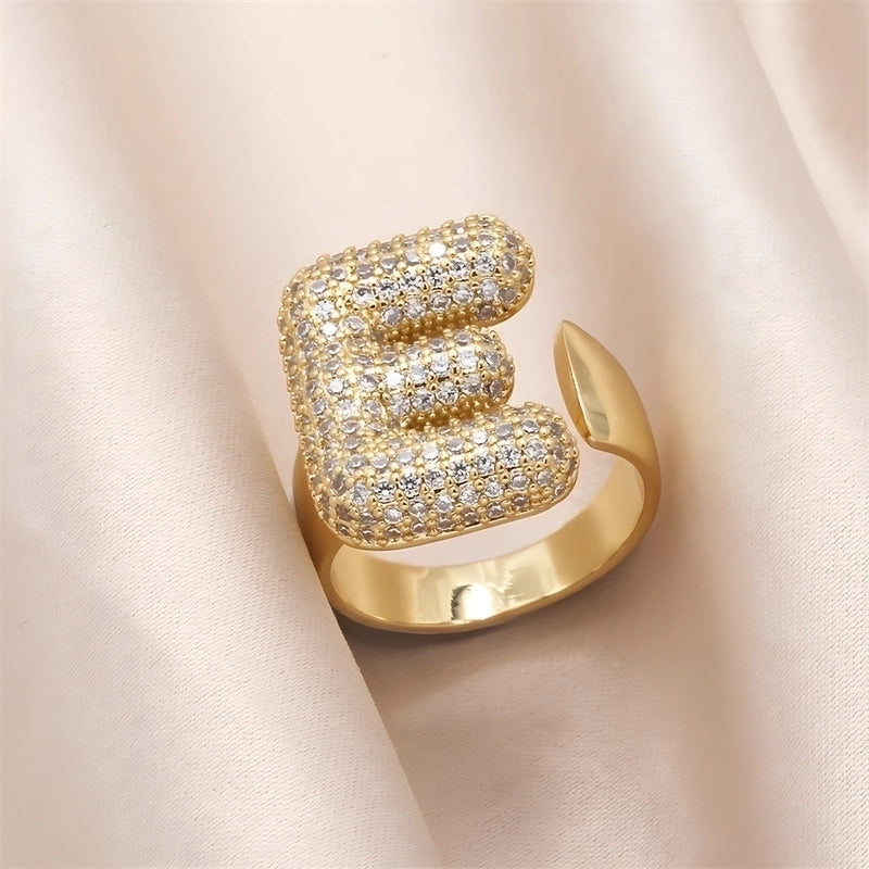 Copper Inlay Letter Zircon Open Rings