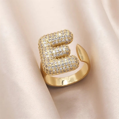 Copper Inlay Letter Zircon Open Rings