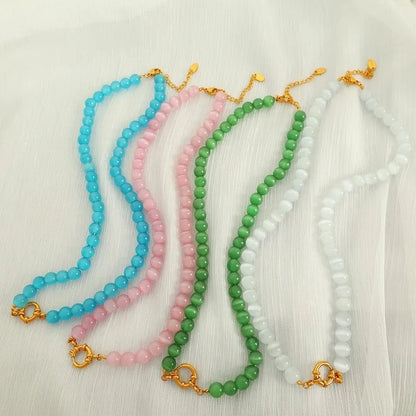 Elegant Classic Style Streetwear Round 18K Gold Plated 304 Stainless Steel Opal Necklace