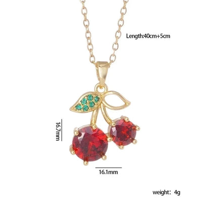 IG Style Glam Cherry 304 Stainless Steel Copper Zircon Inlay Pendant Necklace Cable Chain