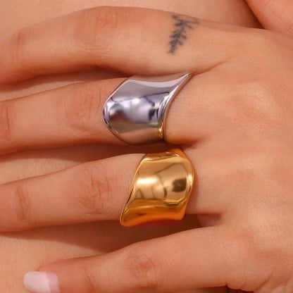 Basic Minimalist Classic Style Solid Color 304 Stainless Steel 18K Gold Plated Plating Rings