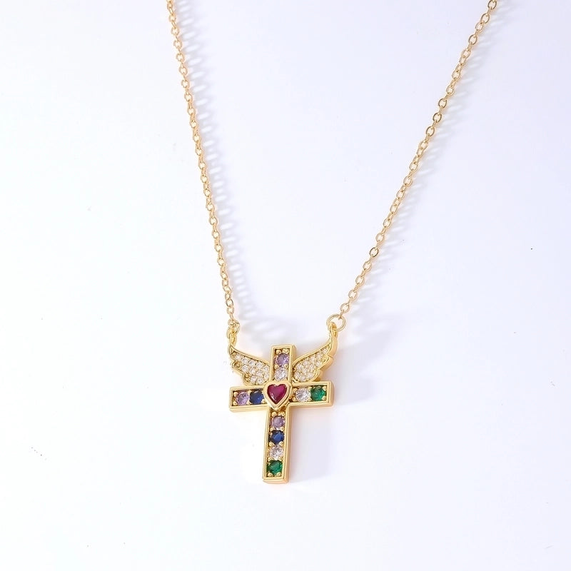 Hip-Hop Retro Cross 304 Stainless Steel Copper Plating Inlay K Gold Plated Zircon Pendant Necklace
