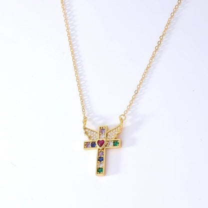 Hip-Hop Retro Cross 304 Stainless Steel Copper Plating Inlay K Gold Plated Zircon Pendant Necklace