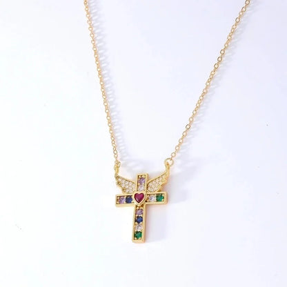 Hip-Hop Retro Cross 304 Stainless Steel Copper Plating Inlay K Gold Plated Zircon Pendant Necklace