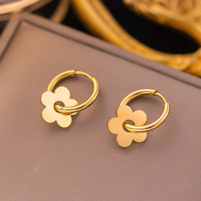 1 Pair Sweet Letter Heart Shape Flower Plating Titanium Steel Ear Studs