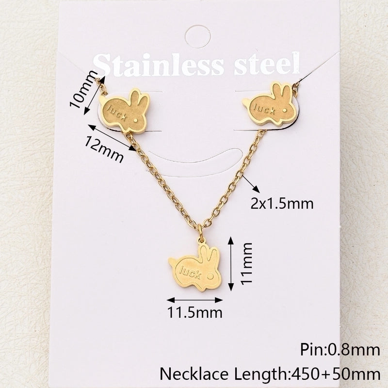 Casual Basic Vacation Rabbit Simple Butterfly 304 Stainless Steel 18K Gold Plated Polishing Enamel Plating Jewelry Set