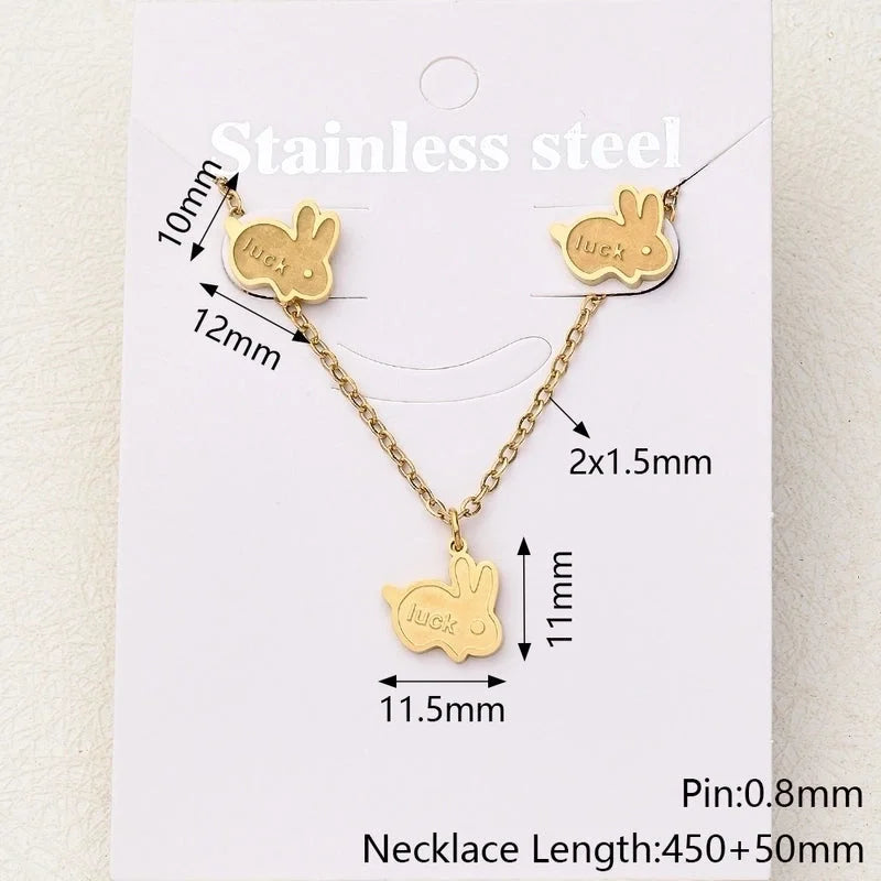 Casual Basic Vacation Rabbit Simple Butterfly 304 Stainless Steel 18K Gold Plated Polishing Enamel Plating Jewelry Set