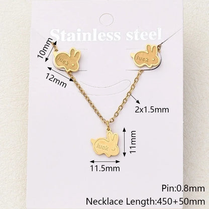 Casual Basic Vacation Rabbit Simple Butterfly 304 Stainless Steel 18K Gold Plated Polishing Enamel Plating Jewelry Set