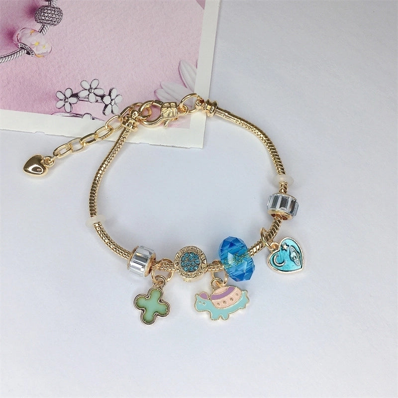 Cute Minimalist Dolphin Heart Shape Flower Stainless Steel Alloy Resin Rhinestones Bangle In Bulk