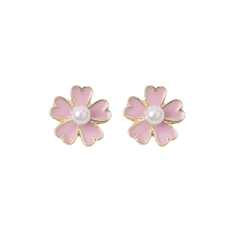 1 Pair Fashion Flower Enamel Plating Inlay Metal Pearl Drop Earrings Ear Studs