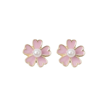 1 Pair Fashion Flower Enamel Plating Inlay Metal Pearl Drop Earrings Ear Studs