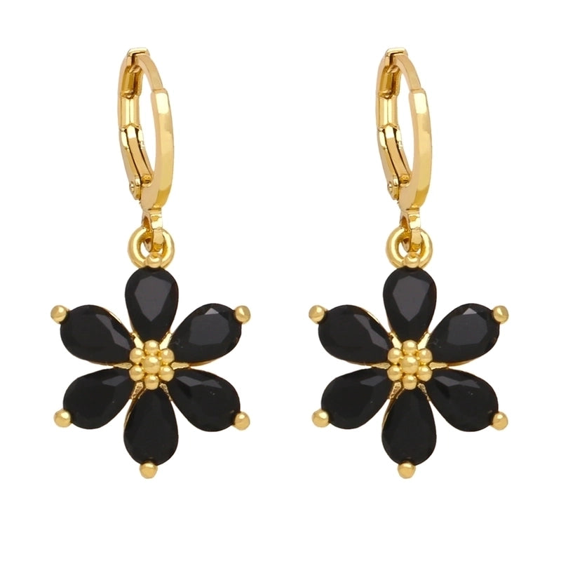 1 Pair Minimalist Flower Daisy Plating Inlay Copper Zircon 18k Gold Plated Drop Earrings