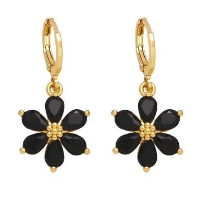 1 Pair Minimalist Flower Daisy Plating Inlay Copper Zircon 18k Gold Plated Drop Earrings