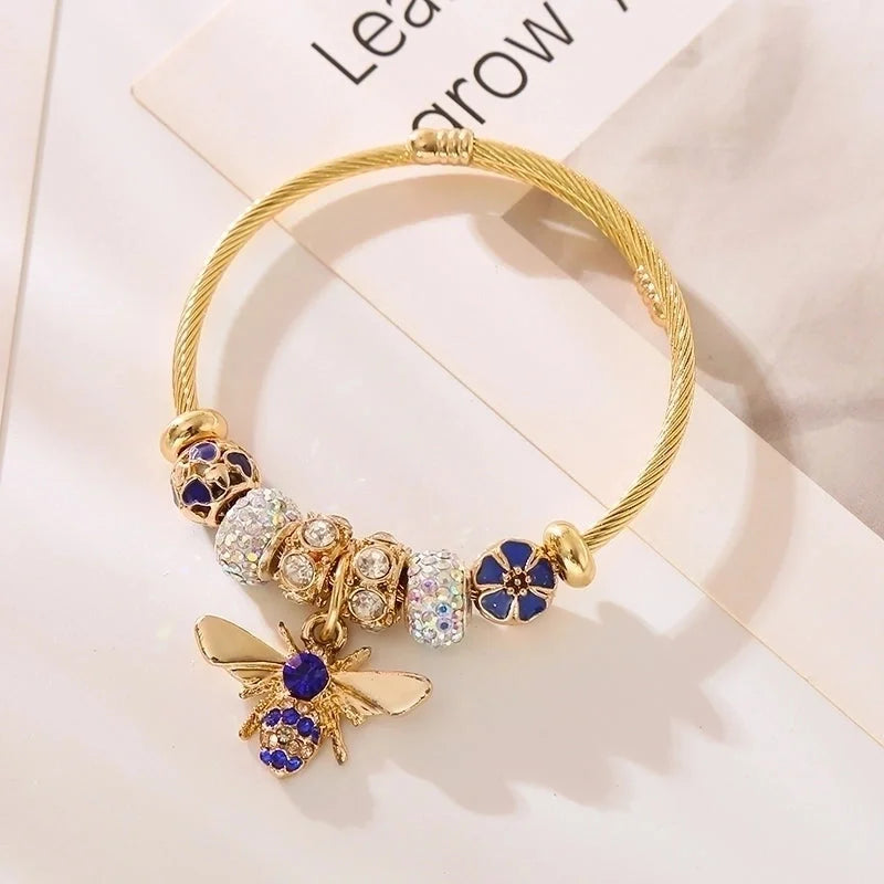 Cute Bee 304 Stainless Steel Alloy Rhinestones Bangle In Bulk