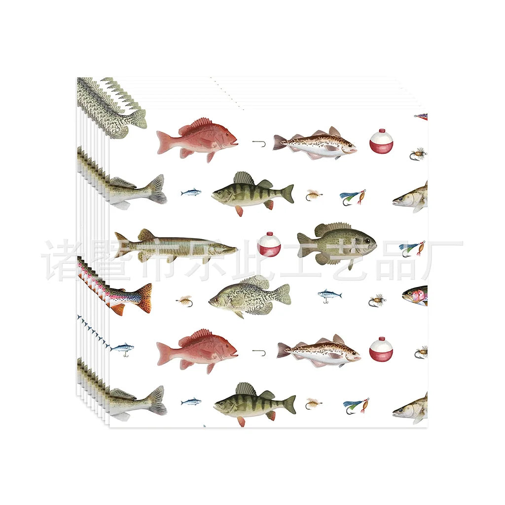 3 Pieces Fishing Theme Party Tableware Outdoor Fishing Bait Fishing Tablecloth Paper Plates Paper Towels Paper Cups Celebration