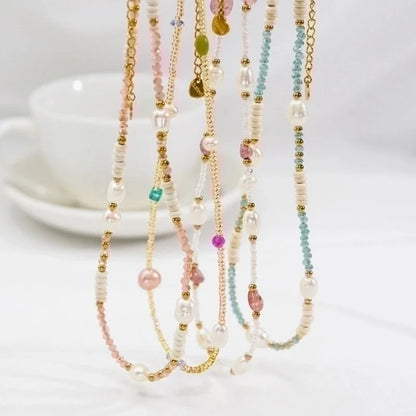 2 Pieces Casual Vacation Round Stainless Steel Beaded Freshwater Pearl Beaded Plating Necklace